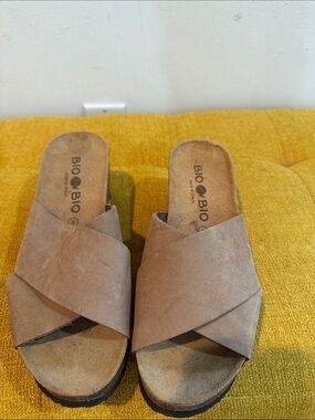 Taupe Cross-Band Slide Sandals for Women